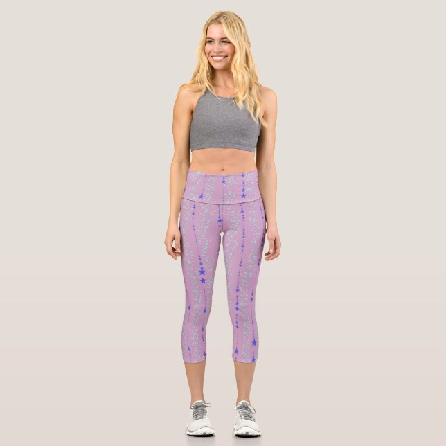 Lavender Capris Leggings Striped Stars & Dots (Front)