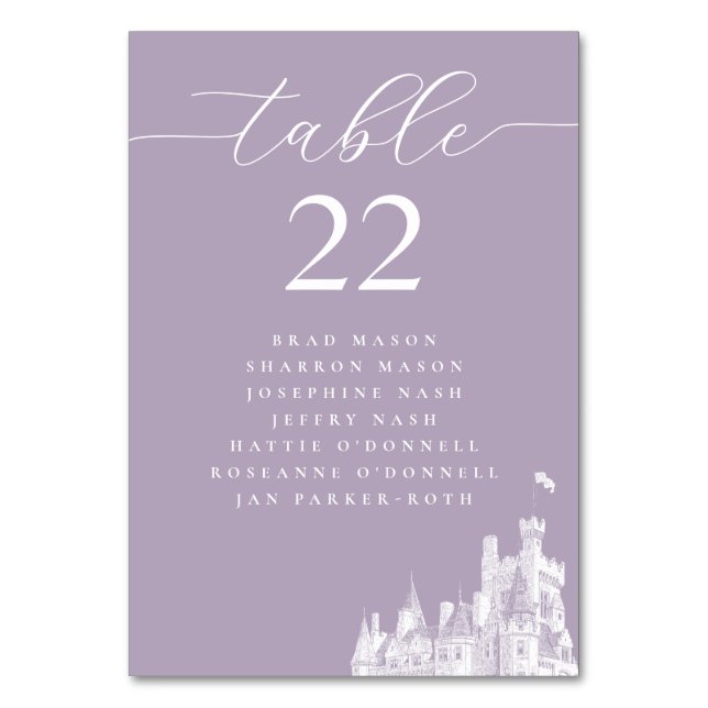 Lavender Castle Wedding Seating Plan Table Number (Front)