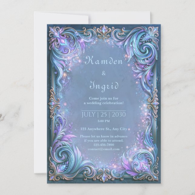 Lavender Celestial Filigree Wedding Invitation (Front)