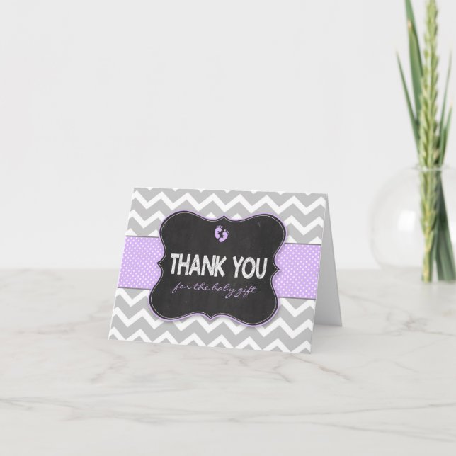 Lavender Chalkboard baby shower thank you notes (Front)