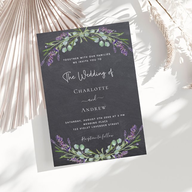 Lavender chalkboard grey greenery violet wedding  invitation (Creator Uploaded)