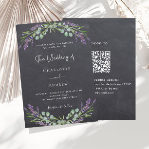 Lavender chalkboard grey QR code RSVP wedding  Invitation