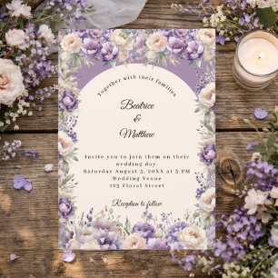 Lavender champagne cream floral arch wedding  invitation