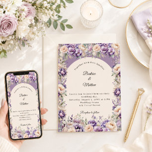 Lavender champagne cream floral arch wedding invitation
