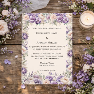 Lavender champagne cream floral wedding invitation