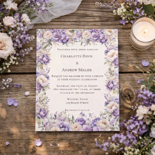 Lavender champagne cream floral wedding invitation