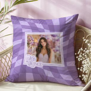 Lavender Chequerboard Photo Quinceanera Keepsake Throw Pillow