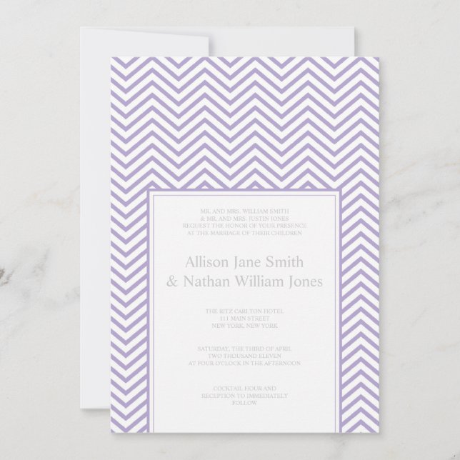 Lavender Chevron Print Wedding Invitation (Front)