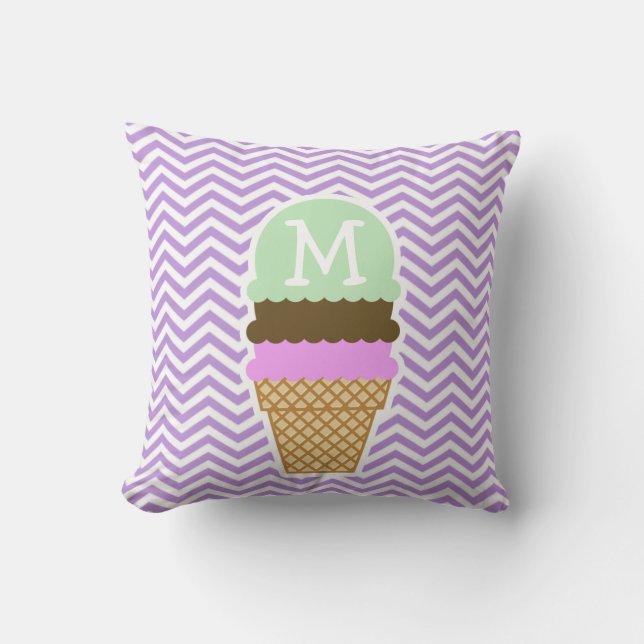Lavender Chevron Stripes; Ice Cream Cone Throw Pillow (Front)