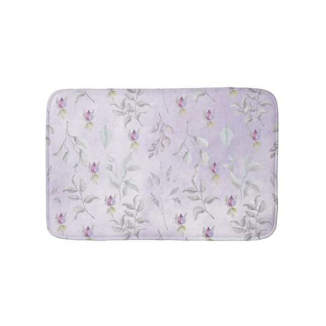 Lavender Chic Floral Leaves Pattern Bath Mat (Front)