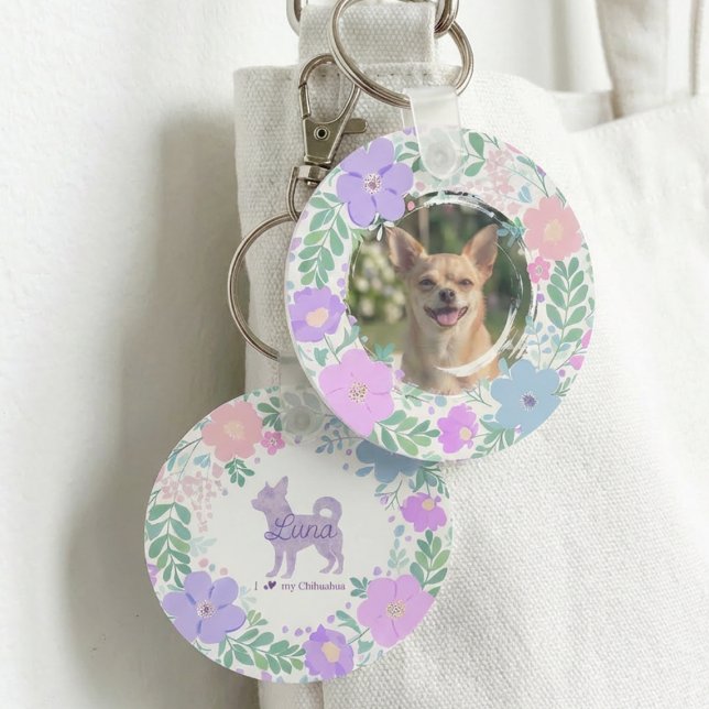 Lavender Chihuahua Silhouette  Custom Name & Photo Keychain (Creator Uploaded)