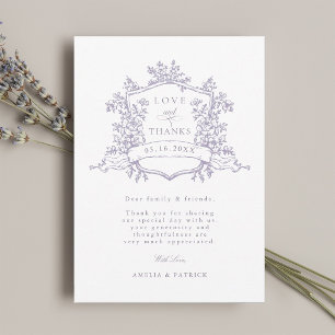 Lavender Classic Floral Crest Wedding Photo Thank You Card