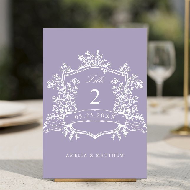 Lavender Classic Floral Crest Wedding  Table Number (Creator Uploaded)