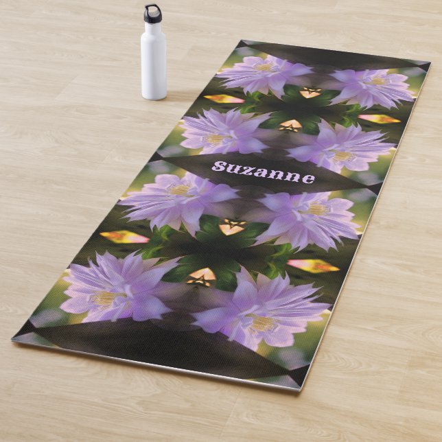 Lavender Clematis Flower In Trellis Personalized Yoga Mat (In Situ)