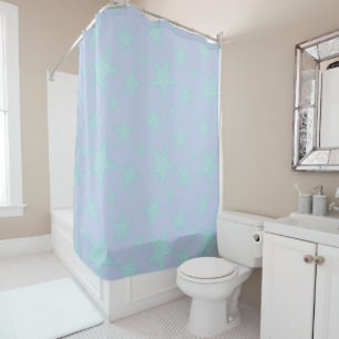 Lavender Coastal Shower Curtain with Blue Stars