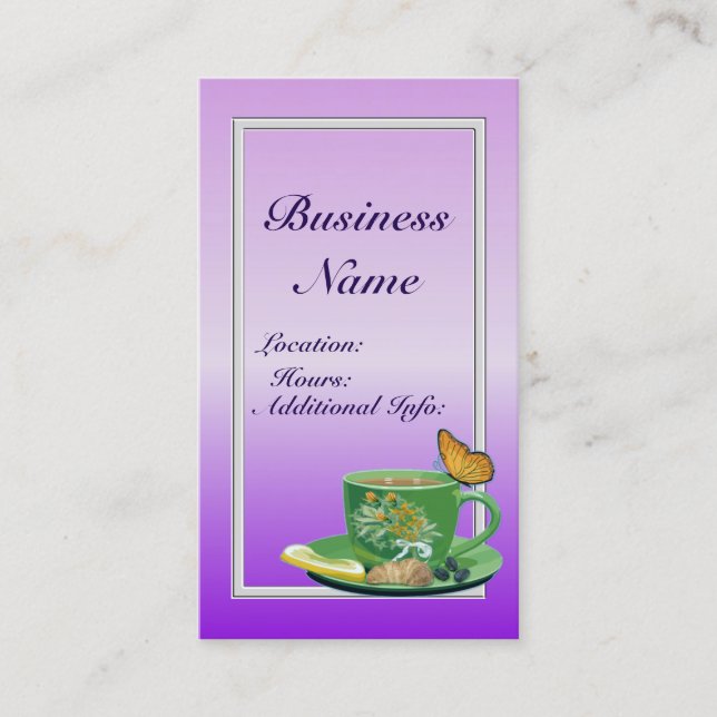 Lavender Coffee Cup Business Card 2 (Front)