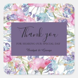 lavender colourful wildflower  greenery wedding square sticker