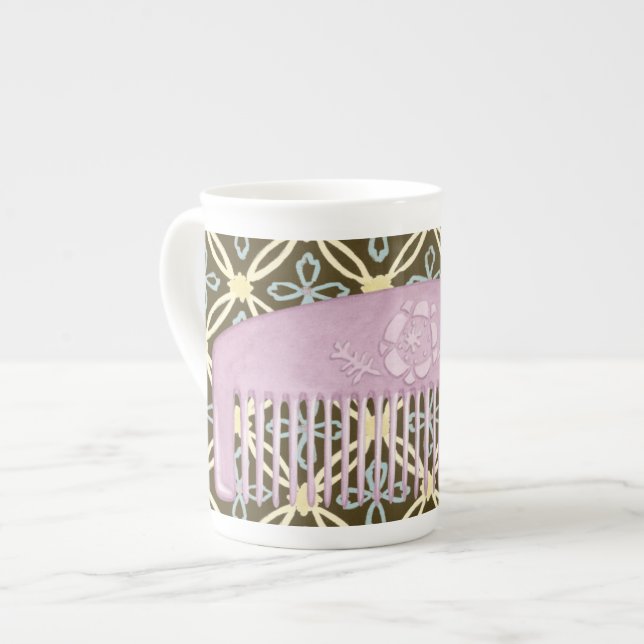 Lavender Comb on Chocolate Background Bone China Mug (Front Left)