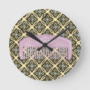 Lavender Comb on Chocolate Background Round Clock