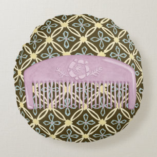Lavender Comb on Chocolate Background Round Pillow