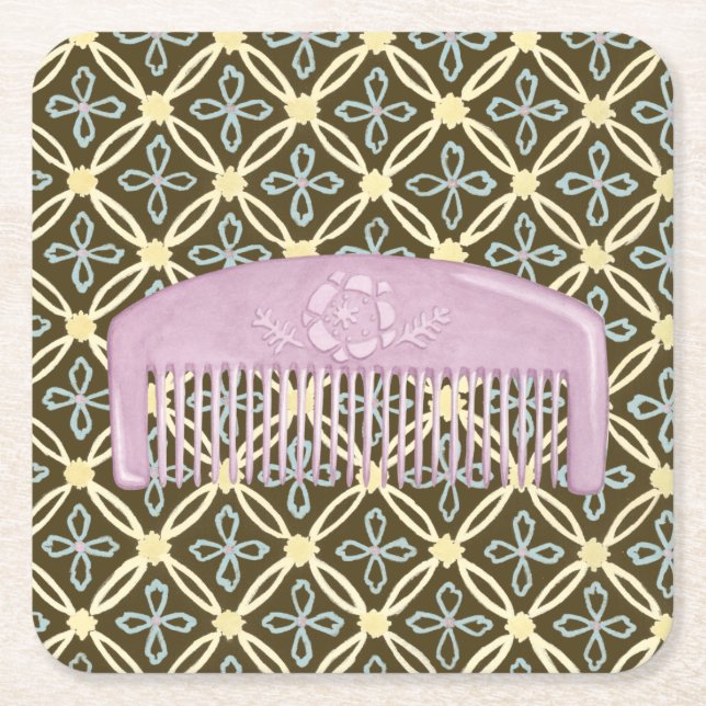 Lavender Comb on Chocolate Background Square Paper Coaster (Front)