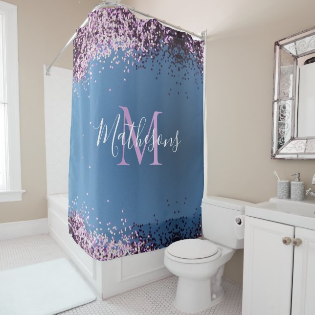 Lavender Confetti on Blue Monogram Name (In Situ)