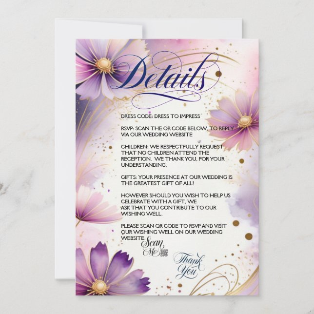 Lavender Cosmos Flowers QR Code - Carte détaillée (Devant)