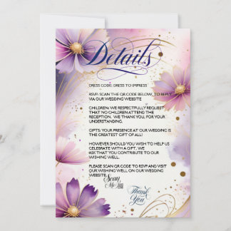 Lavender Cosmos Flowers QR Code Detail Card
