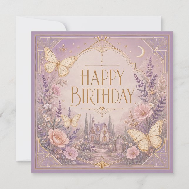 Lavender Cottage Birthday Dreamscape Card (Front)