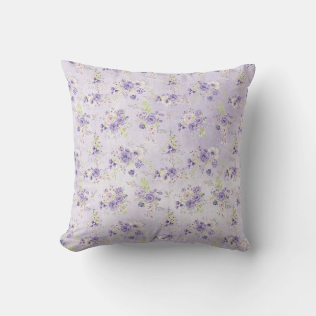 Lavender Countryside Flowers Throw Pillow (Front)