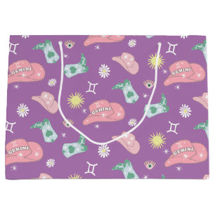 Lavender Cowgirl Gemini Zodiac Pattern Aesthetic Large Gift Bag