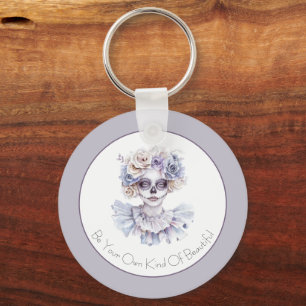 Lavender Cream Floral Girl Own Kind of Beautiful Keychain