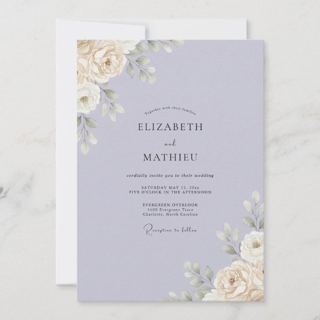 Lavender Cream Leafy Wedding Invitation (Front)