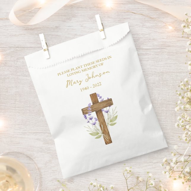 Lavender Cross Seed Packet Funeral Favor Bag (Clipped)
