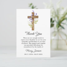 Lavender Cross Sympathy Thank You Card