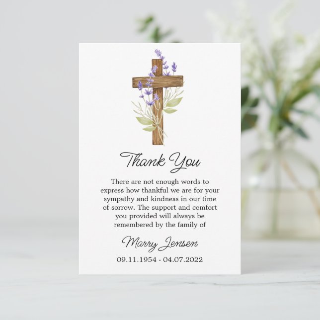 Lavender Cross Sympathy Thank You Card (Standing Front)