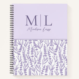 Lavender Cute Floral Monogram Personalized Name Notebook