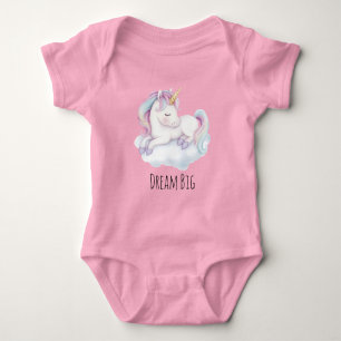 Lavender Cute Unicorn on a Cloud Dream  Baby Bodysuit