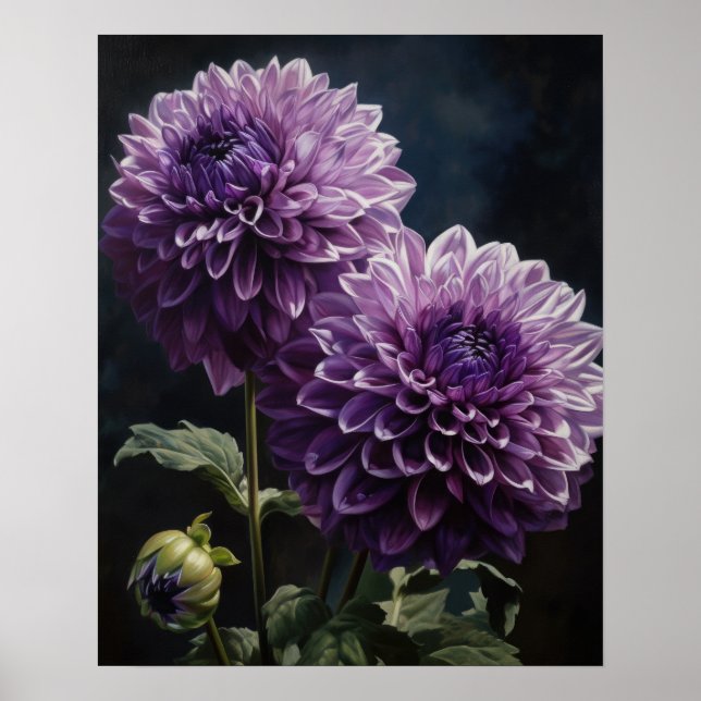 Lavender Dahlia Flowers Art Print Poster (Front)