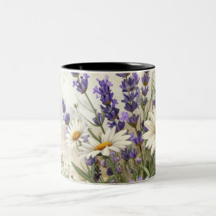 Lavender Daisy Floral Design  Two-Tone Coffee Mug