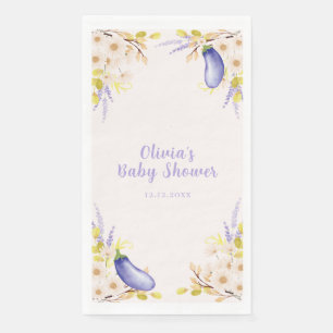 Lavender Daisy Floral Eggplant Garden Baby Shower Napkin