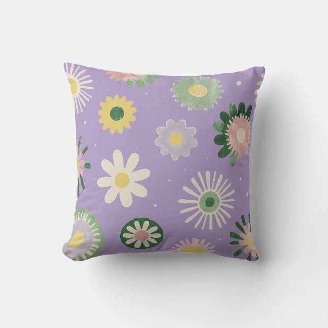 Lavender Daisy Floral Pillow (Front)