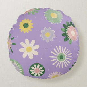 Lavender Daisy Round Pillow