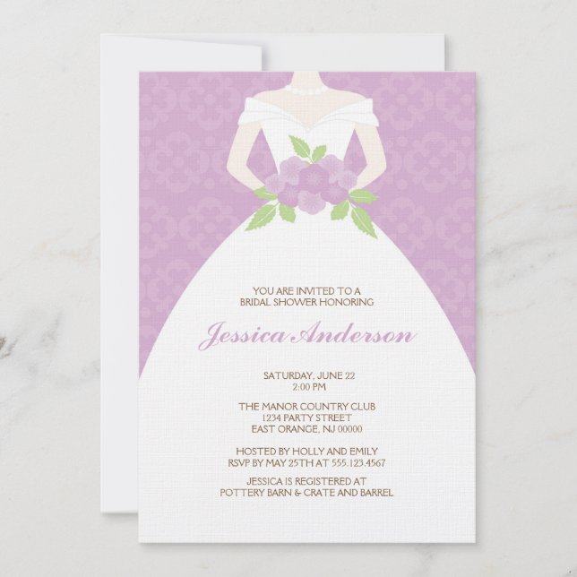 Lavender Damask Bridal Shower Invitation (Front)