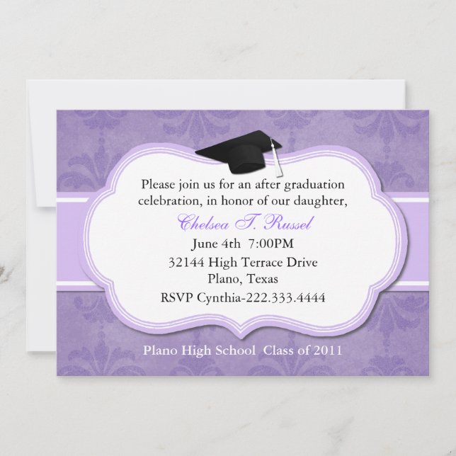 Lavender Damask Graduation Party Invitation (Front)