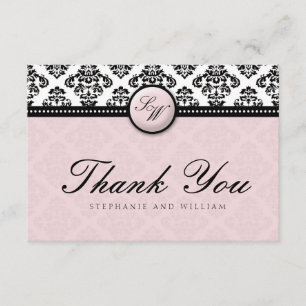 Lavender Damask Monogram Wedding Thank You Card