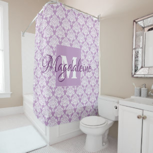 Lavender Damask Monogramme Douche rideau avec nom