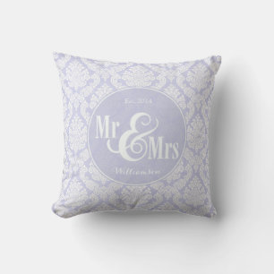 Lavender Damask "Mr & Mrs" pillow, personalized Throw Pillow