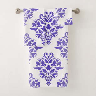 Lavender Damask On White or Any Colour Towel Set