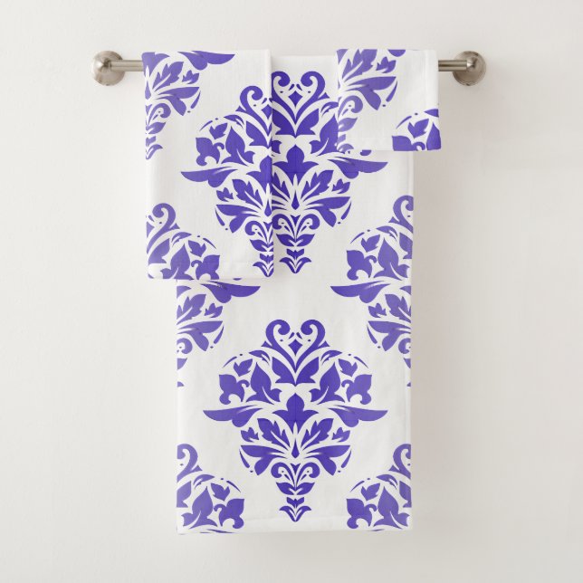 Lavender Damask On White or Any Colour Towel Set (Insitu)